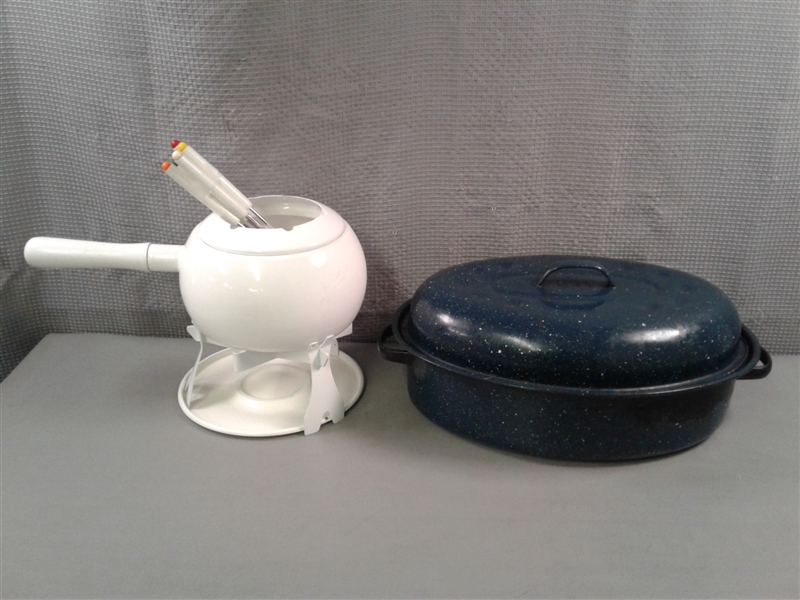Metal Enamel Roaster and Fondue Pot