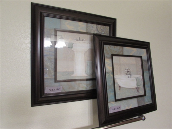CUTE PAIR OF SINK AND TUB FRAMED BATHROOM PICTURES