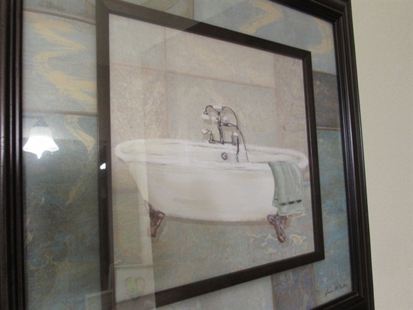 CUTE PAIR OF SINK AND TUB FRAMED BATHROOM PICTURES
