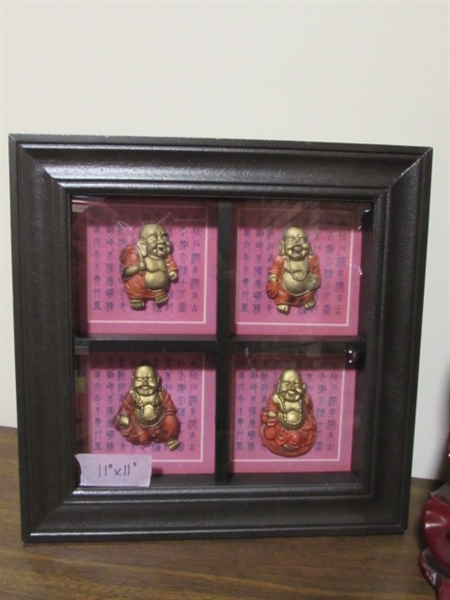 CINNABAR BUDDHA STATUE & BUDDHA EXPRESSIONS WALL ART