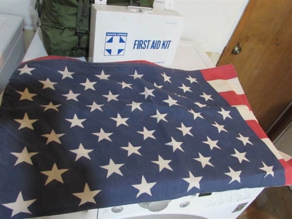 SURVIVAL MEDICAL KIT, FIRST AID KIT & AMERICAN FLAG