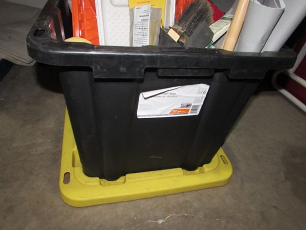 27-GALLON TOTE FULL OF PAINTING SUPPLIES