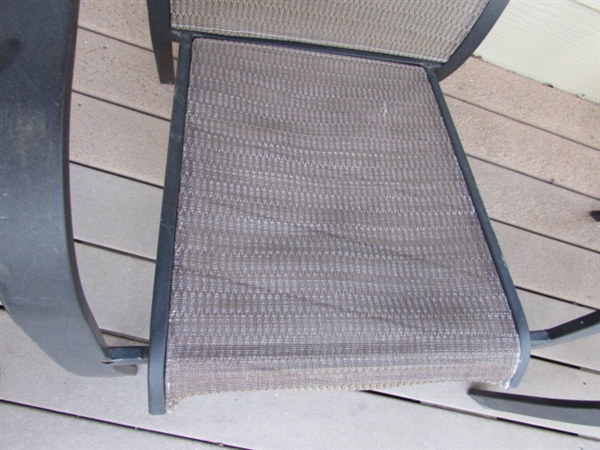 PAIR OF METAL PATIO SLING CHAIRS & CUSHIONS