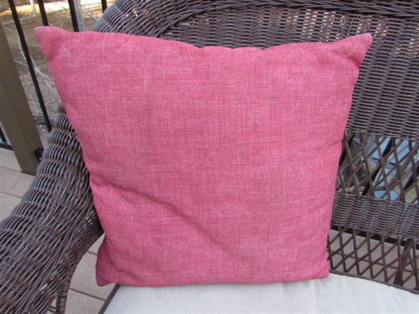 METAL FRAMED WICKER BENCH & CHAIR W/CUSHIONS