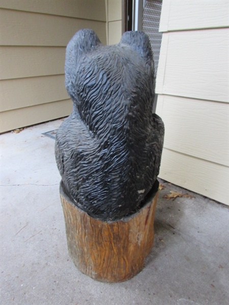 SMALL WIPE YER PAWS CHAINSAW CARVED BEAR
