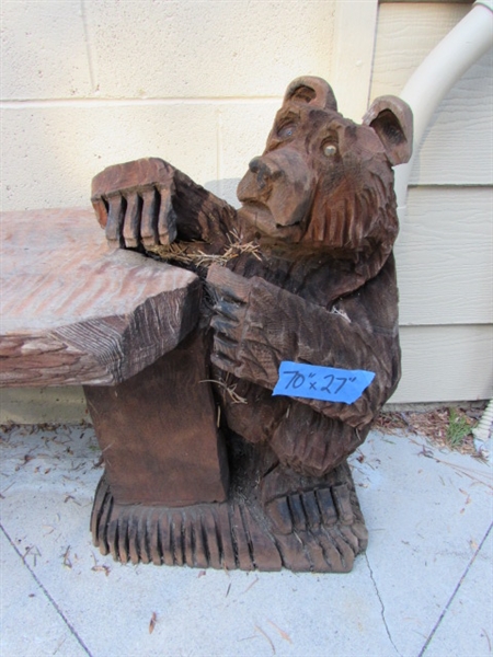 3-PIECE CHAINSAW CARVED BEAR BENCH