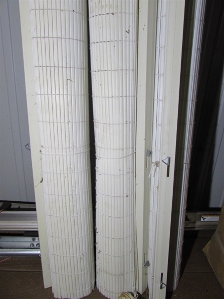 THREE 119.5 WIDE, WHITE RATTAN OUTDOOR ROLLUP BLINDS?PATIO SUN SHADES
