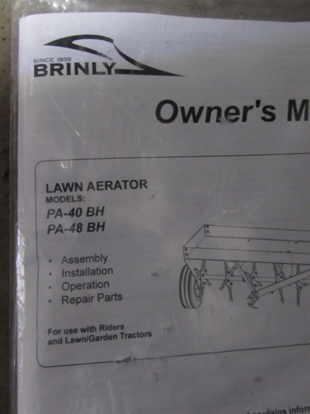 BRINLY-HARDY 40” TOW-BEHIND PLUG AERATOR WITH WEIGHT TRAY AND UNIVERSAL HITCH