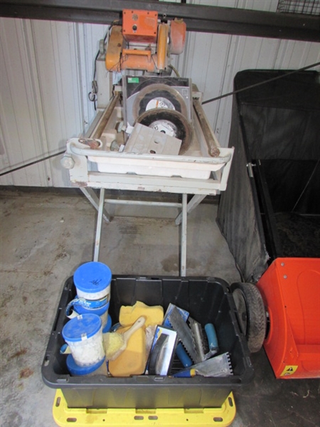 CHICAGO ELECTRIC 10 TILE SAW w/STAND AND TILING TOOLS & SUPPLIES