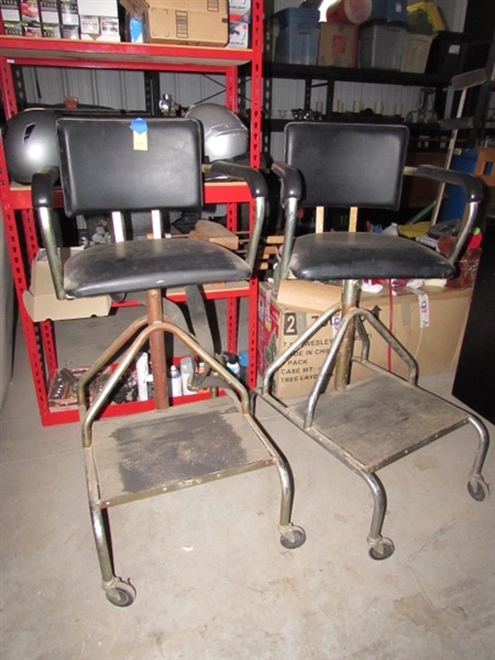ROTATING, ROLLING TALL SHOP CHAIRS