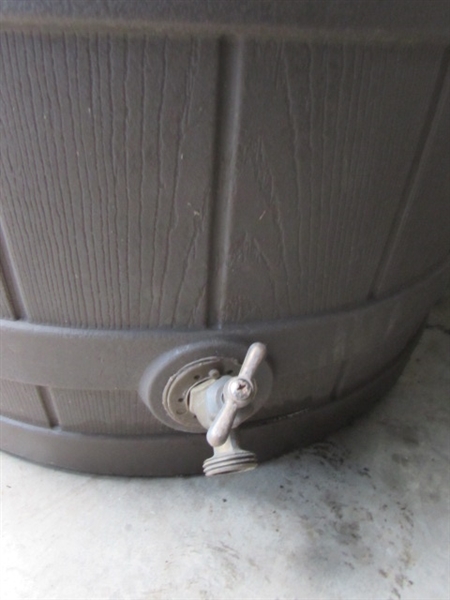 GOOD IDEAS IMPRESSIONS ECO WEATHER RESISTANT DRAINABLE DUAL OVERFLOW RAIN COLLECTOR BARREL