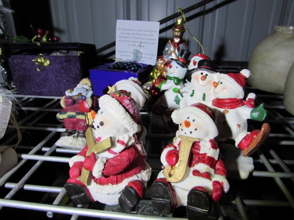 CHRISTMAS ORNAMENTS AND SNOWMAN FIGURINES