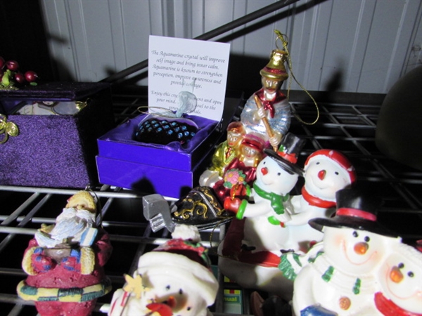 CHRISTMAS ORNAMENTS AND SNOWMAN FIGURINES