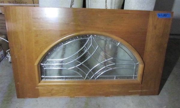 LEAD GLASS STAINED GLASS WINDOW IN WOOD FRAME/TRANSOM
