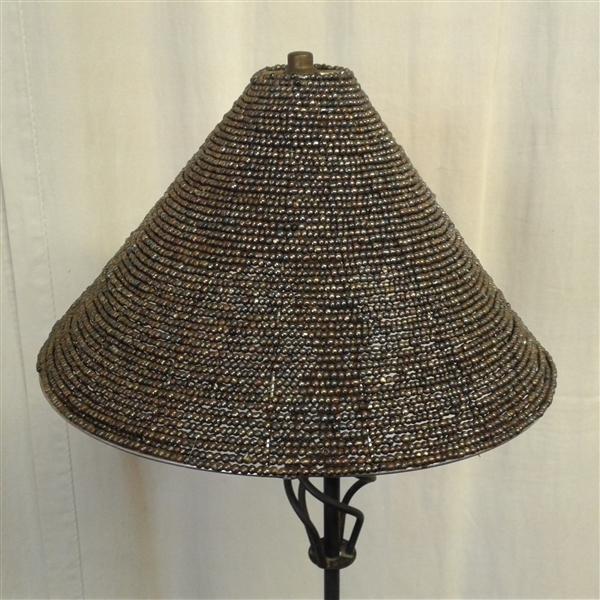 Floor Lamp-Cast Iron With Beaded Shade 