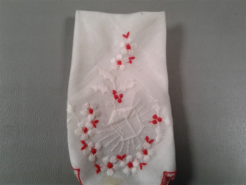 Cotton Vintage Swiss Hanging Lantern Floral Embroidered Handkerchief - Switzerland