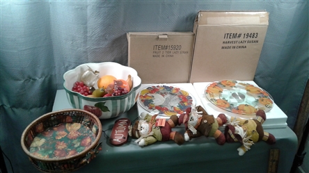Laurie Gates Los Angeles Pottery Bowl, Fruit and Harvest Lazy Susan & 2 Tier Tray, etc
