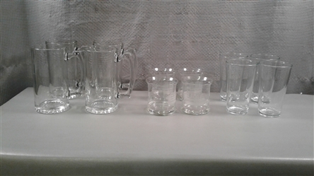 Etched Ship Whiskey Glasses, Beer Mugs, and Tumblers