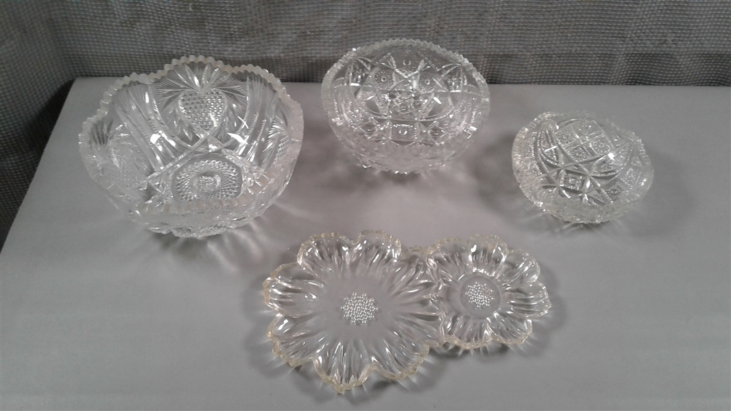 Pressed Cut Glass Bowls and Floral Dish