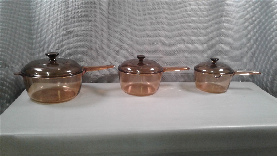 Amber Corning Vision Ware Set of 3 Saucepans with Lids
