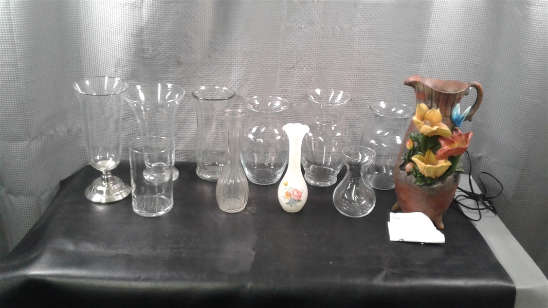 Glass Vases and Pitcher Water Fountain