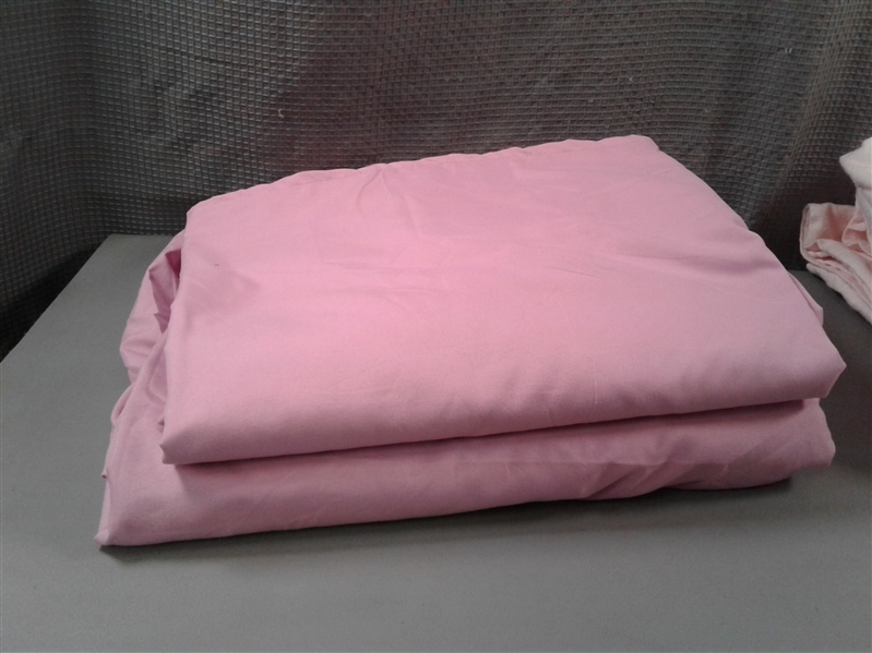 3 Full Size Pink Sheet Sets in Flannel and Microfiber & Padded Mattress Pad