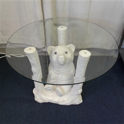Adorable White Bear & Trees Table with Glass Top