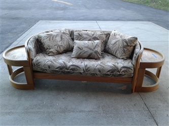 Vintage Couch With Wood Frame & 2 Side Tables