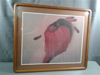 "Red Feather In A Salmon Sky" By Frank Howell Framed Print 1986