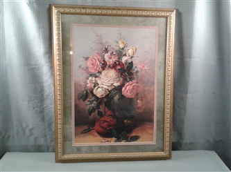 Framed and Matted Still Dragon Vase with Flowers Print