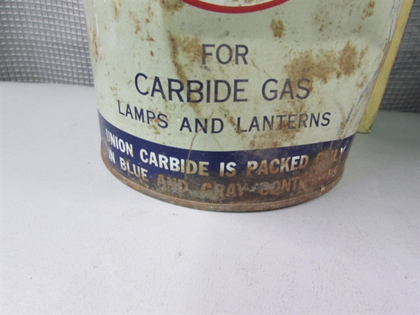 Vintage Miners Lamp Union Carbide, Chevron Handy Oil, and Empty Chevron Jug