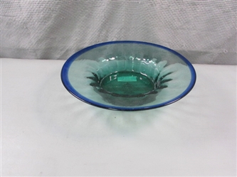 13" Green to Blue Art Glass Candle Holder