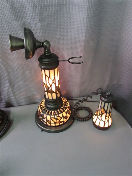 Pair of Stained Glass Candlestick Phone Lamps