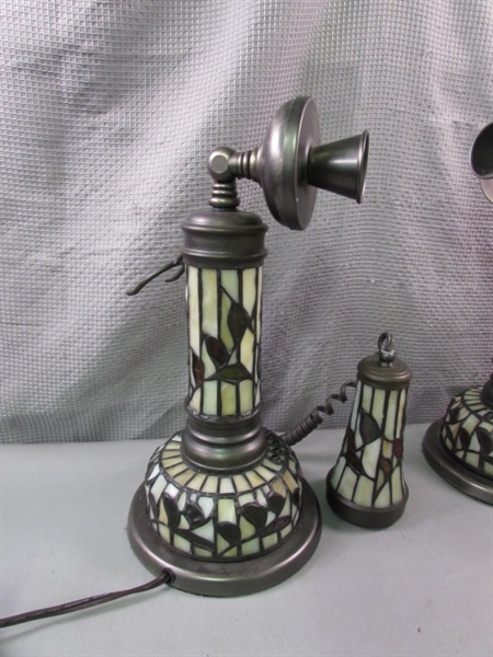 Pair of Stained Glass Candlestick Phone Lamps
