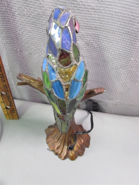 Pair of Stained Glass Parrot Lamps