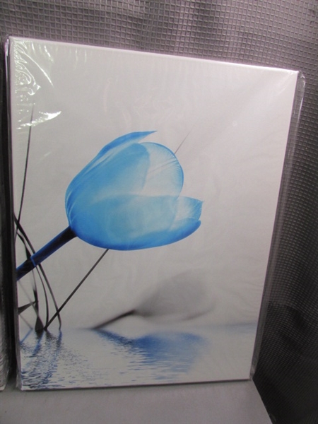 New- Black, White, and Blue Tulip 3 Pc Canvas Set