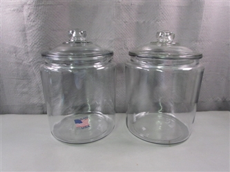 Pair of Large Glass Canisters with Lids