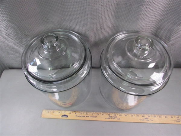 Pair of Large Glass Canisters with Lids