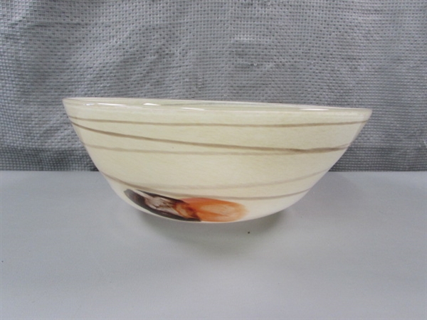 Hand Blown Glass Serving Bowl in Neutral Colors