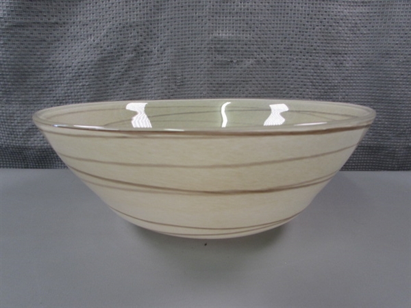 Hand Blown Glass Serving Bowl in Neutral Colors