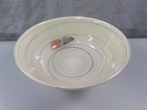 Hand Blown Glass Serving Bowl in Neutral Colors