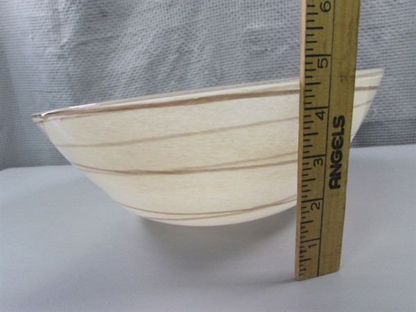 Hand Blown Glass Serving Bowl in Neutral Colors