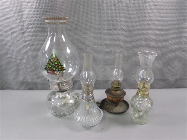 4 Oil Lamps - Glass & Metal