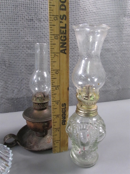 4 Oil Lamps - Glass & Metal