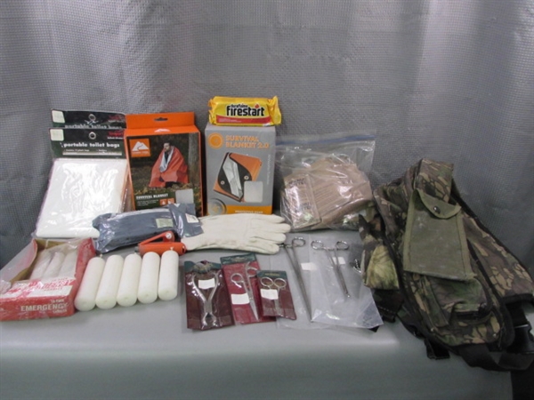 Camo Gear, Emergency Candles & Blankets, etc....