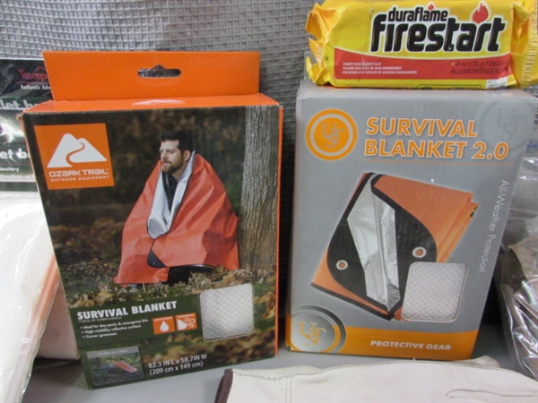 Camo Gear, Emergency Candles & Blankets, etc....