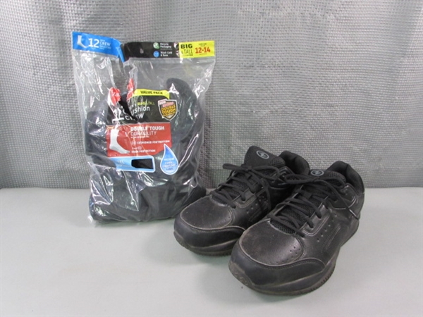 Men's Athletic Works Shoes Sz 11 4E, New Crew Socks