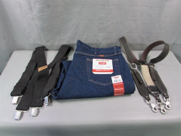 New Men's Rustler Jean 42x32 & 2 Pairs of Suspenders