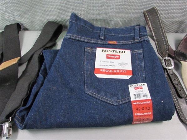 New Men's Rustler Jean 42x32 & 2 Pairs of Suspenders