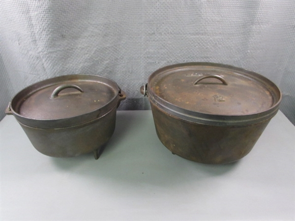 12 Lodge & 10 Unmarked Cast Iron Dutch Ovens w/Lids